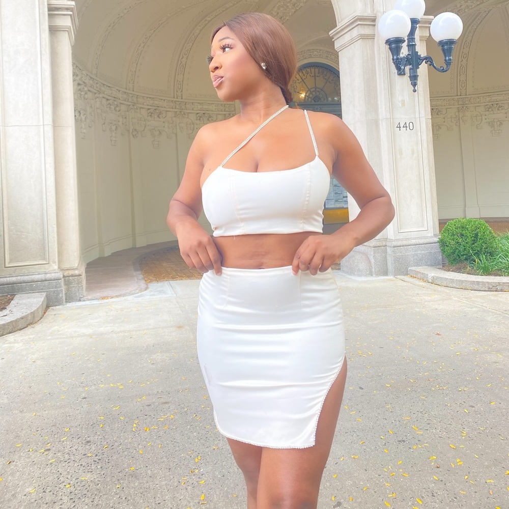 Two Piece Oh Polly Diamanté Ivory | Mini Skirt - Picture 2 of 3